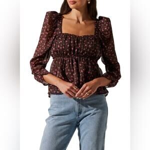 NWT New ASTR The Label Floral Print Smocked Babydoll Top Size L